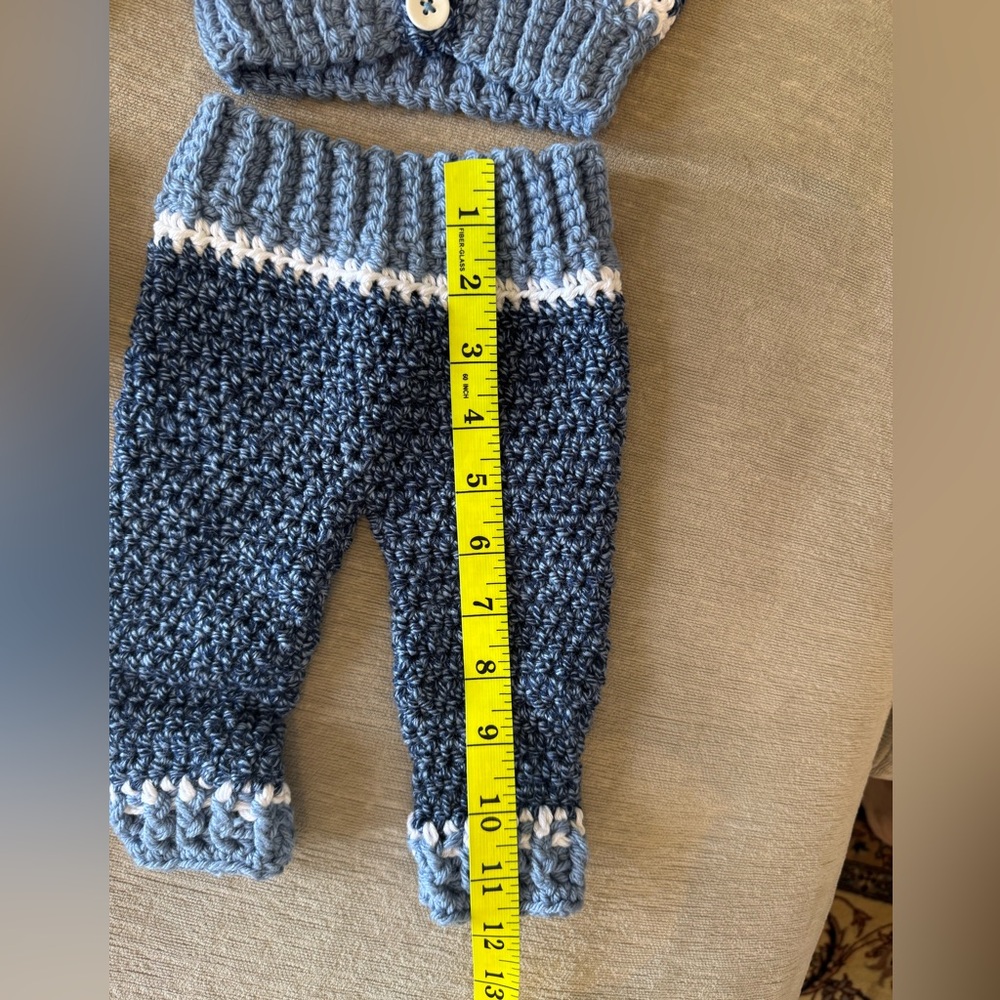 Handmade Crochet Baby Boy Outfit Set Navy Blue & Gray Sweater Hat Booties 0–3 - Picture 8 of 10